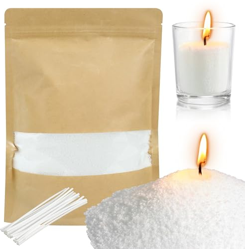 ZaoKing 500g Candle Sand and Wicks, White Pearled Candle, Candle Beads,Candle Making Supplies to Make Your Own Sand Candle, 500g Sand Wax Candle Granules + 20 Candle Wicks