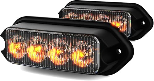 KAMOPA 2PCS LED Feux Stroboscopique, 4 LED Lampe Flash Stroboscope Feux Clignotant Warining Beacon Lights Barre Lumière d'urgence,12V/24V Montage en Surface, Ambre
