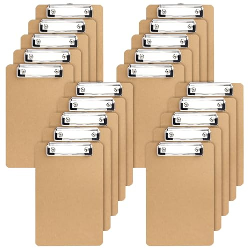 PINGEUI Confezione da 20 tavolette portablocco in legno A5, con foro per appendere scalabile e clip in metallo, per ufficio, ristorante, forniture per ufficio