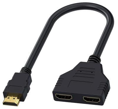 HDMI Splitters 1 in 2 Out HDMI Splitter Cable Adapter, 1080p HDMI Male to Dual Female 1 to 2 Way Distributor Converter for HD LED LCD DVD TV Dual Monitors Support Two Devices Signal One in Two Out