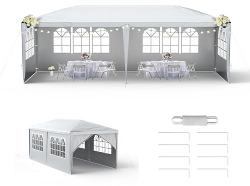 LZQ Carpa para fiestas de jardín, 3 x 6 m, estilo desplegable, construcción rápida, impermeable, con ventanas, techo y 6 paredes laterales, tienda de cerveza para exteriores, para fiestas, camping