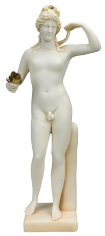 Statua di Ermafrodito, mitologia greca, finitura patina, scultura in marmo fuso, realizzata a mano in Grecia, 30 cm, riproduzione di arte greca classica, decorazione di qualità museale
