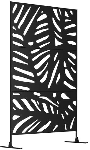 Outsunny Pannello Privacy Esterno in Metallo, 122 x 198 cm, Divisorio Decorativo con Supporto e Viti di Espansione, Pannello Autoportante per Giardino, Terrazza, Piscina, Foglia Grande