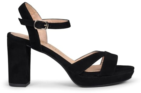 miMaO Sandalias de Fiesta en Ante tacón Alto 8 cm Plataforma Negro, EU 40