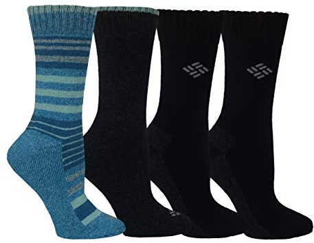 Columbia Women's 4 Pack Moisture Control Crew Socks, Fjord Blue/Black, Shoe Size 4-10