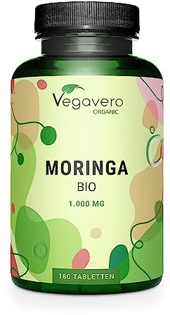 BIO Moringa Oleifera PURA | Dosis Alta: 2000 mg | 180 Comprimidos | SUPERFOOD: Proteínas, Vitaminas, Minerales y Omega 3 | Antioxidante | Vegana | Superalimentos | Vegavero®