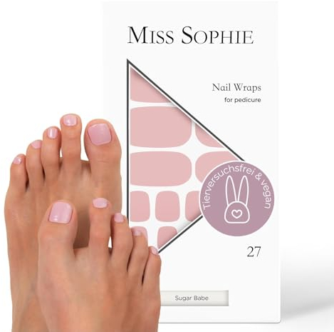 Original Miss Sophie Pedi Wraps I Sugar Babe Pedicure I 27 ultra-dünne Nagellack-Streifen einfarbig in Nude I Für Fußnägel I Hält auf Natur- sowie lackierten, Acryl-, Gel- & Shellac-Nägeln
