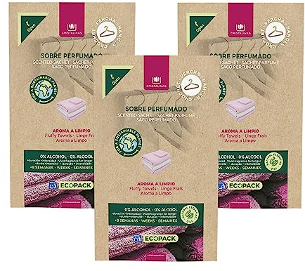 CRISTALINAS | Pack 3 Ambientador Percha para Armario | Aroma Limpio | Ecopack 100% Reciclable | Duración 60 Días | 0% Alcohol