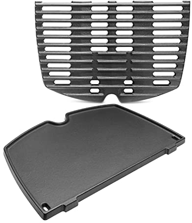 7644 Grillrost Gusseisen für Weber Q100, Q1000,Q1200, Q1400 Series, 32 x 21.6CM Grillpfanne ersatzteile für Weber Baby Q/ 7644/6558/ 7582 Grill Set Mit Grillrost Ersatzteile (6558+7644 Grillplatte)