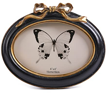 SIKOO Vintage ovaler 10.2x15.2 cm Bilderrahmen, antiker verzierter Tisch- und Wandbehang, Fotorahmen mit hochauflösendem Glasfront für Heimdekoration, Retro-Kunst, Schwarz und Gold (10.2x15.2 cm)