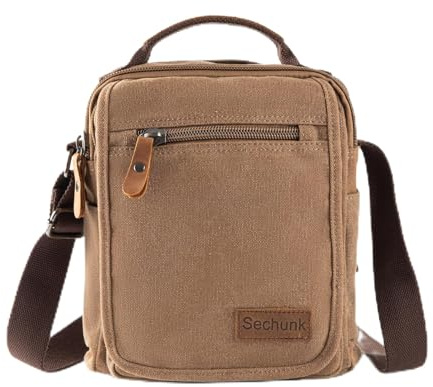 Sechunk Small Canvas Messenger Bag For Men Women Ipad Outdoor Leisure (coffee)