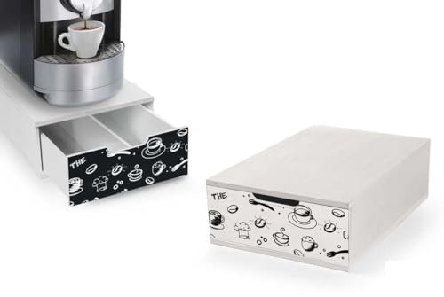 EDITACASA - Contenitore Porta Capsule e Cialde caffè Cassetto ORGANIZER White HOME SWEET HOME 22 * 32 * 10 cm in legno