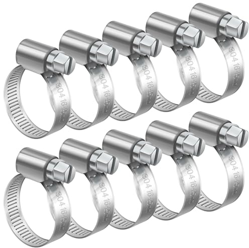 10 Pièces 16-25mm Collier de Serrage Réglable, Bolatus Collier de Serrage Inox 304 Collier Serrage Métallique pour la Plomberie, Piscine, l'Automobile et les Applications Mécaniques