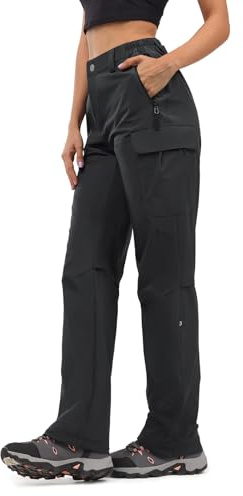 Moosehill Women's-Hiking-Pants-Cargo-Quick-Dry-Stretch-Lightweight Work Outdoor Pants with 5 Deep Pockets (Black, 10, 31in)