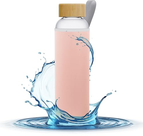 Aquafloow Borraccia in Vetro con Custodia 700 ml in Neoprene, Borosilicato Trasparente con Coperchio Protettivo e Tappo a Vite | Ideale per Lavoro, Scuola, Fitnes