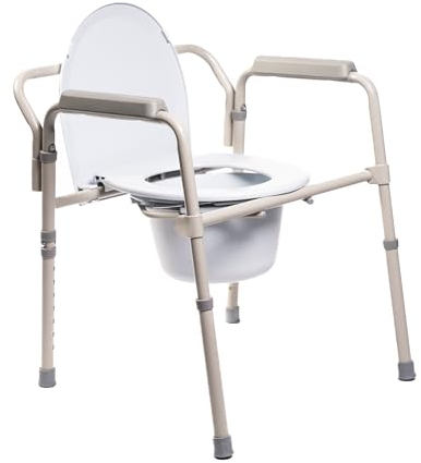 PBPharma - Sedia 3 in 1 con wc pieghevole - Sedia 3 in 1 Regolabile - Utilizzabile in Bagno con Rialzo WC Water per Anziani