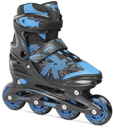 ROCES Boys' Jokey 3.0 Outdoor Adjustable Size Comfort 4-Wheel Children Racing Inline Skates with Micrometric Buckle, Polypropylene Shell & Frame, Black/Astro Blue, 10JR-12JR