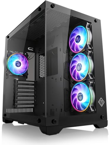 Gaming PC-Gehäuse VITRUM - Midi-Tower, aRGB Beleuchtung (inkl. Steuerung), Glas-Seitenteil, vormontierte Lüfter, ATX, mATX, Mini-ITX, schwarz