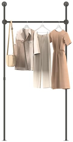 YheenLf Barra appendiabiti Industrial-180 kg capacità di carico- Armadio aperto o Attaccapanni da muro, robusti tubi neri con montaggio a parete, 105x220cm