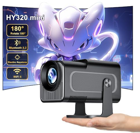 【HY320 Mini】 Proiettore Full HD supporta 4 K Android Outdoor Cellulare Portatile Home Cinema Mini Proiettore WiFi Bluetooth 1080P ,180 gradi ruotando di 180 gradi, proiettore portatile con TV Stick