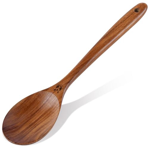 Wooden Spoons for Cooking, Natural Premium Teak Wooden Spoons, Good Grip Large Cooking Spoons and Wooden Spatula, Heat Resistant Wooden Cooking Utensils for Nonstick Cookware Serving, Perfect Gifts