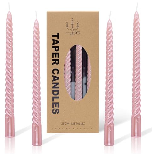 Alederways Dinner Candles, Pink Tapered Candles Pillar Spiral Twisted Long Candles Non Drip for Wedding Halloween Valentine's Day Christmas Birthday Party Decoration 4Pcs