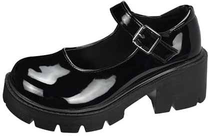 TRIWORIAE-Chunky Plate-Forme Mary Jane Chaussures Rétro Boucle Sangle Bout Rond Appartements Bouche Peu Profonde Princesse Chaussures Brillant 36