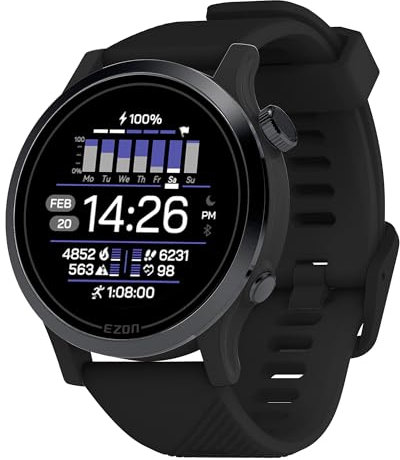 EZON R7 GPS Sports Watch,Optical Heart Rate Monitor,Dual-Band GNSS,20 Days Battery Life,28+ Professional Sports Modes,Training Analysis, Lightweight Running Watch for Triathlon/Marathon/Trail Run/Swim