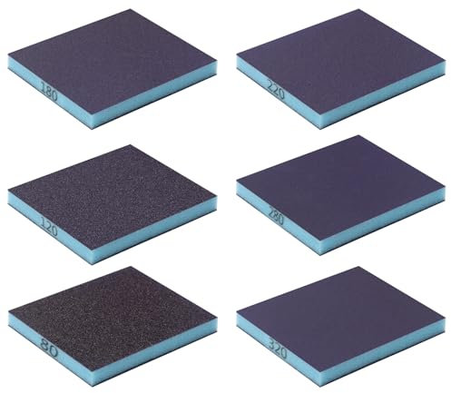 APOMOONS 6 Esponjas,80/120/180/220/280/320 Esponja para Metal, Madera Y Pared Esponja Lijas Reutilizables