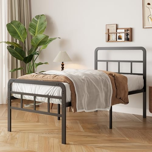 Yicensen Cadre de lit 90x190 cm avec tête et Pied de lit, 1 Personne Hauteur 46 cm, Support de Lattes en métal Robuste, Grand Espace de Rangement, Assemblage Facile, sans Bruit, Noir