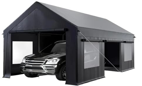 SRKATI Cochera Exterior Cochera portátil de Alta Resistencia de 3,6 x 6 m, con Puerta Lateral y Ventanas enrollables. Carpa de Garaje