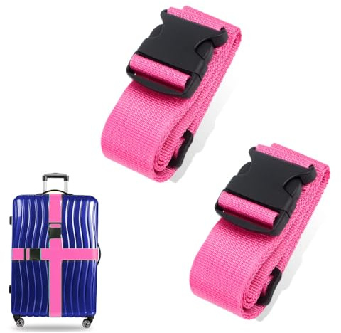 2 Pcs Luggage Straps for Suitcases Strap, Travel Thickened Luggage Accessories Adjustable Packing Suitcase, Heavy Duty Belts with Buckle Closure Baggage for Travel Trip Outdoor Eventments(Rose Pink)