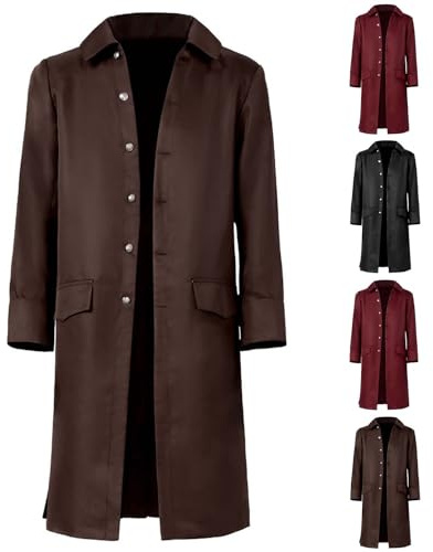 BVEBJDX Medieval Costume Mens Steampunk Frock Coat Vintage Lapel Jacket Gothic Single Breasted Trench Coat with Pockets Victorian Uniform Retro Renaissance Long Jackets Halloween Costumes for Men