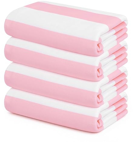 Touchat 4 Pack Beach Towels Oversized 30'' x 60'' Microfiber Pool Swim Bath Camping Travel Cabana Stripe Quick-Dry Super Absorbent Lightweight Sand Free Towel for Adults, Multi-Functional，Pink