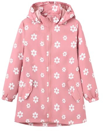 Regnrock barn, fleecekappa med tryck och huva vinterrock vattentät andningsbar utomhusjacka lätt vindtät trenchcoat bekväm varm regnponcho för vandring och camping