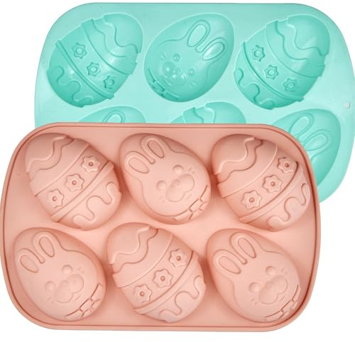 Easter Egg Molds Silicone 2 Pack Jumbo Easter Chocolate Molds Silicone Bunny Egg Shaped Muffin Cupcake Pan Non-stick Half Egg Shaped Moulds for Easter Breakable Chocolate, Easter Baking