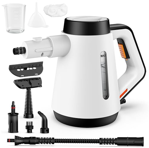 Fippesax Pulitore a vapore, pulitore a vapore multiuso pressurizzato da 400 ml, calore istantaneo da 15 secondi, con 9 accessori, pulitore a vapore da 1200W (bianco)