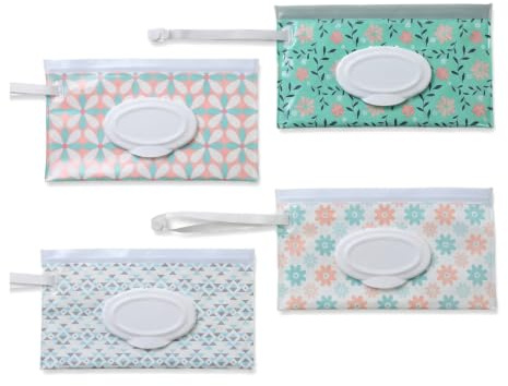 4 Unidades Bolsa de Toallitas Húmedas para Bebé, Caja para Toallitas Húmedas con Tapa Sello, Bolsa para Toallitas, dispensador de toallitas húmedas, Viajes Bebe Mojado Tejido Caja