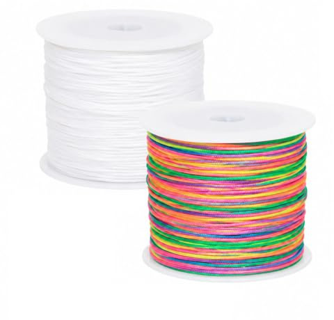 OMJMYY 2 Rollos Hilos para Hacer Pulseras de Nailon 0.8mm x 100m Hilo de Cuerda Cera Trenzado para Pulseras Trenzadas Perlas Viento Collares y Macrame Tejer
