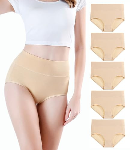 wirarpa Mutande Donna Slip Vita Alta Culotte in Cotone Beige Pacco da 5 Taglia XL