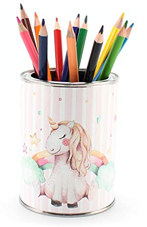 Stiftebecher Einhorn inkl. 12 Dreikant Buntstiften| Kinder Stifteköcher Stiftehalter Schreibtisch Organizer Mädchen