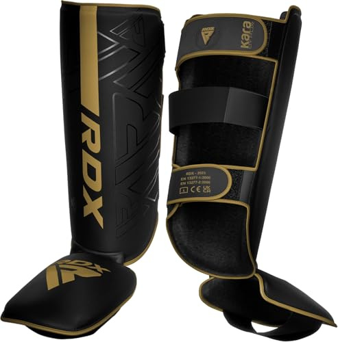 RDX Protège Tibia Boxe Thai Kick Boxing Arts Martiaux MMA D'entraînement, Maya Hide Cuir Kara Protege Tibia Muay Thai Krav Maga Sparring BJJ Karaté et Combat Libre Training Pied Protection