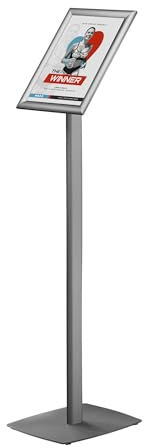Displaysign Infoständer DIN A4 (210x297 mm), Plakatständer aus Aluminium, Infohalter für Quer/Hochformat, Präsentationsständer Werbeständer