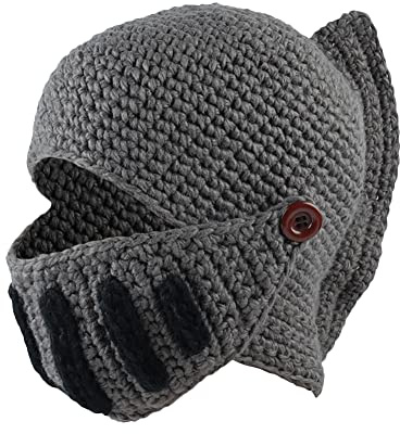 Roman Knight Helmet Warm Beanie Hat with Visor and Mask Set - Winter Knit Earflap Gladiator Cap for Adults and Kids