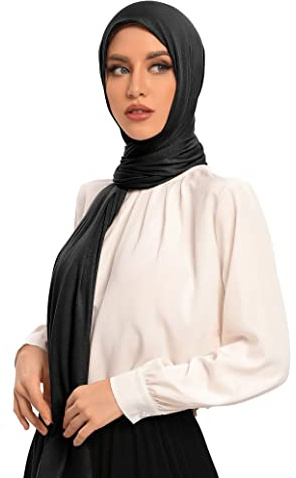 Txmout Premium Jersey Hijab Scarfs for Women Soft Stretchy Non Slip Muslim Scarf Long Breathable Head Wrap (Black)