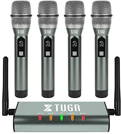 XTUGA UF4600 4 Channel UHF Wireless Microphone System,Cordless Micorphone with 4 Handheld Mic&Mini Receiver,Metal Build,Long Distance 164ft for Church, Party, Outdoor Events