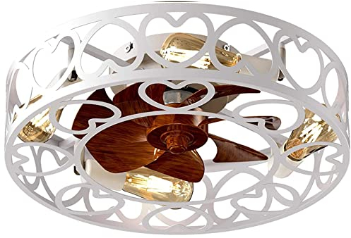 Vintage Deckenventilator mit Beleuchtung 4 Flammige Retro Deckenlampe E27 Industrial Deckenleuchte mit Ventilator Leise Fan Lamp mit Fernbedienung Umkehrbar Cage Deckenventilator mit Licht,Weiß