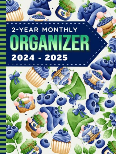 2-Year Monthly Organizer 2024-2025: Hardcover / 8.5x11 Large Dated Monthly Schedule With 100 Blank College-Ruled Paper Combo / 24-Month Life ... Gnome Art Pattern - Blue Green Decor Cover