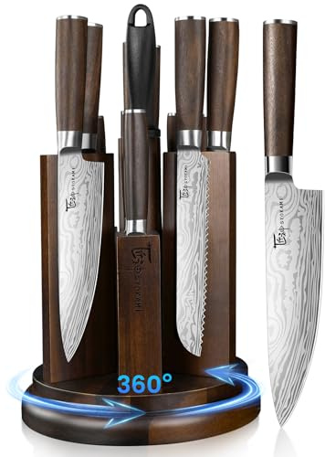 SYOKAMI 2026 Upgrade Knife Set 14 Piece Japanese Style Kitchen Knife Set With 360° Rotatable Magnetic Block, Sharp High Carbon Stainless Steel Knives Sets with Steak Knives and Sharpener, Gift for Mom