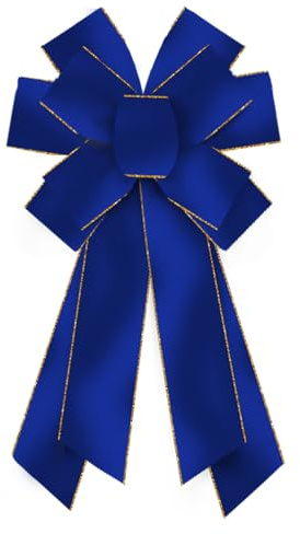 Large Christmas Wreath Bows, Royalblue Prussian Blue Gold Velvet Ribbon Bows for Wreath, Large Tree Topper Burlap Bows for Christmas Home Indoor Outdoor Xmas Party Decoration Wreath Ornament Supplies